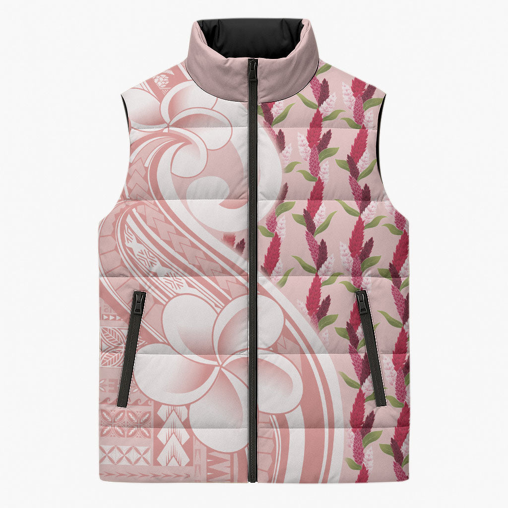 Samoa Teuila Sleeveless Puffer Jacket Pink Samoan Siapo Motifs LT05 Unisex Pink - Polynesian Pride