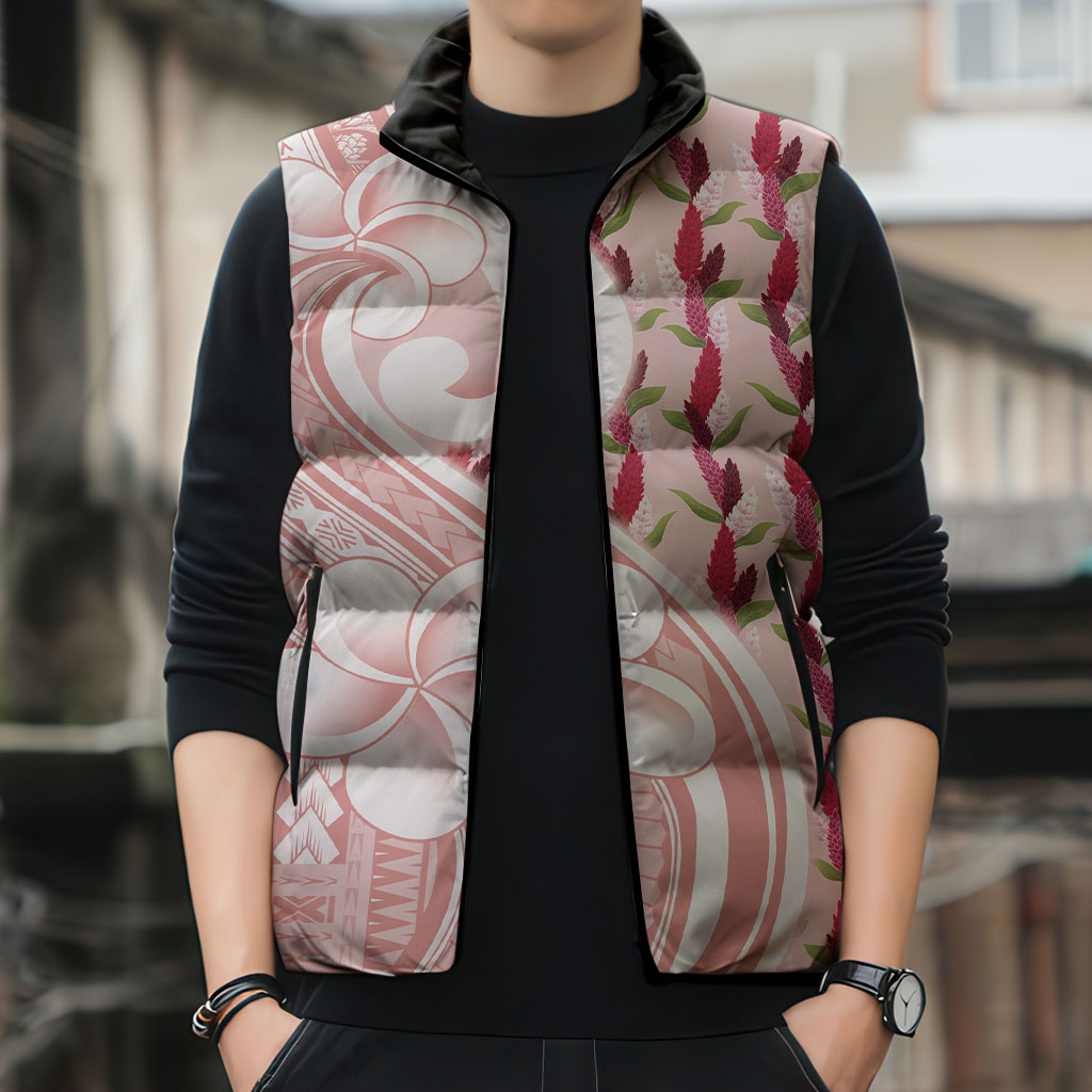Samoa Teuila Sleeveless Puffer Jacket Pink Samoan Siapo Motifs