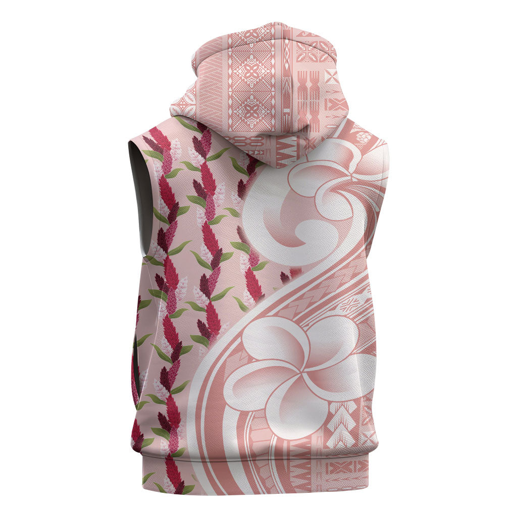 Samoa Teuila Sleeveless Zip Hoodie Pink Samoan Siapo Motifs