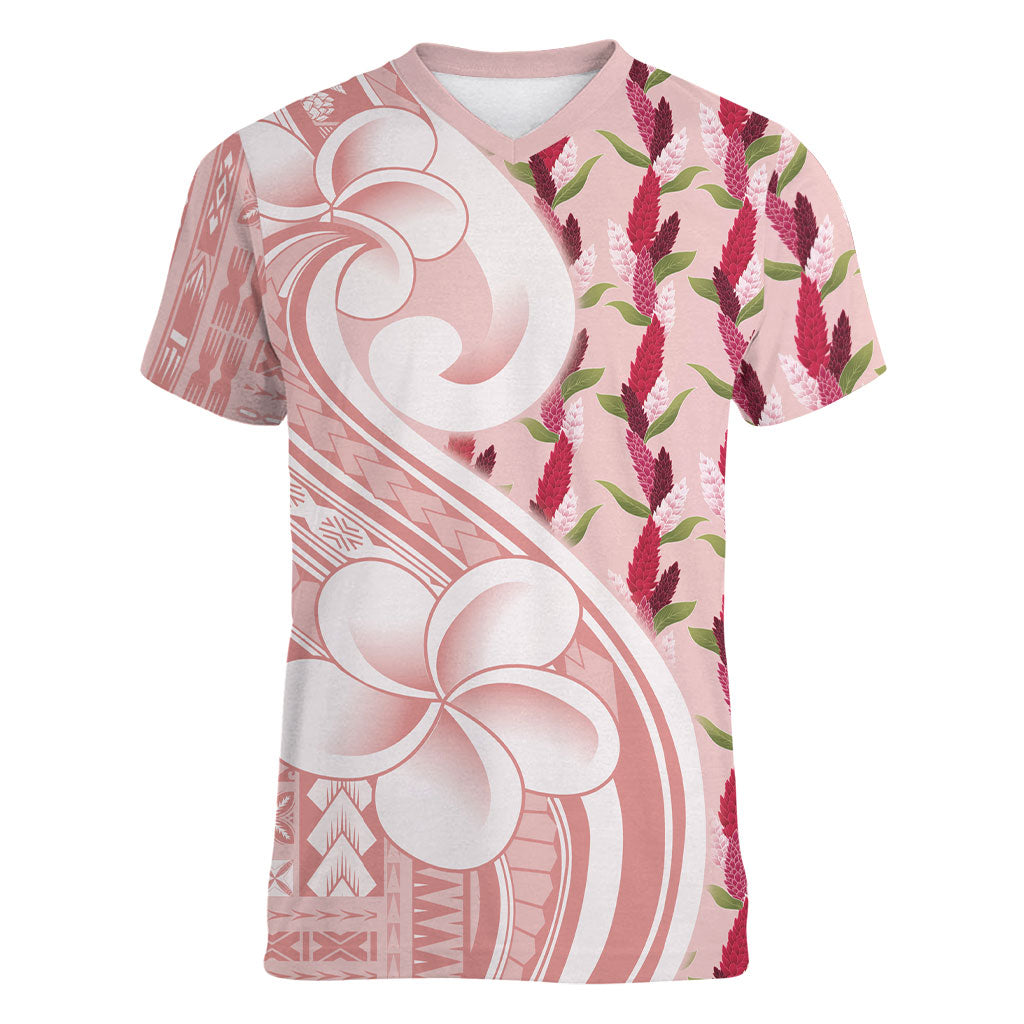 Samoa Teuila Women V-Neck T-Shirt Pink Samoan Siapo Motifs LT05 Female Pink - Polynesian Pride