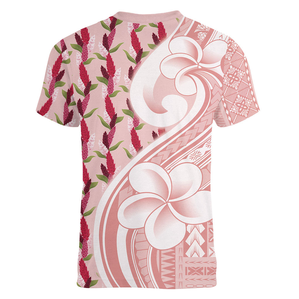 Samoa Teuila Women V-Neck T-Shirt Pink Samoan Siapo Motifs