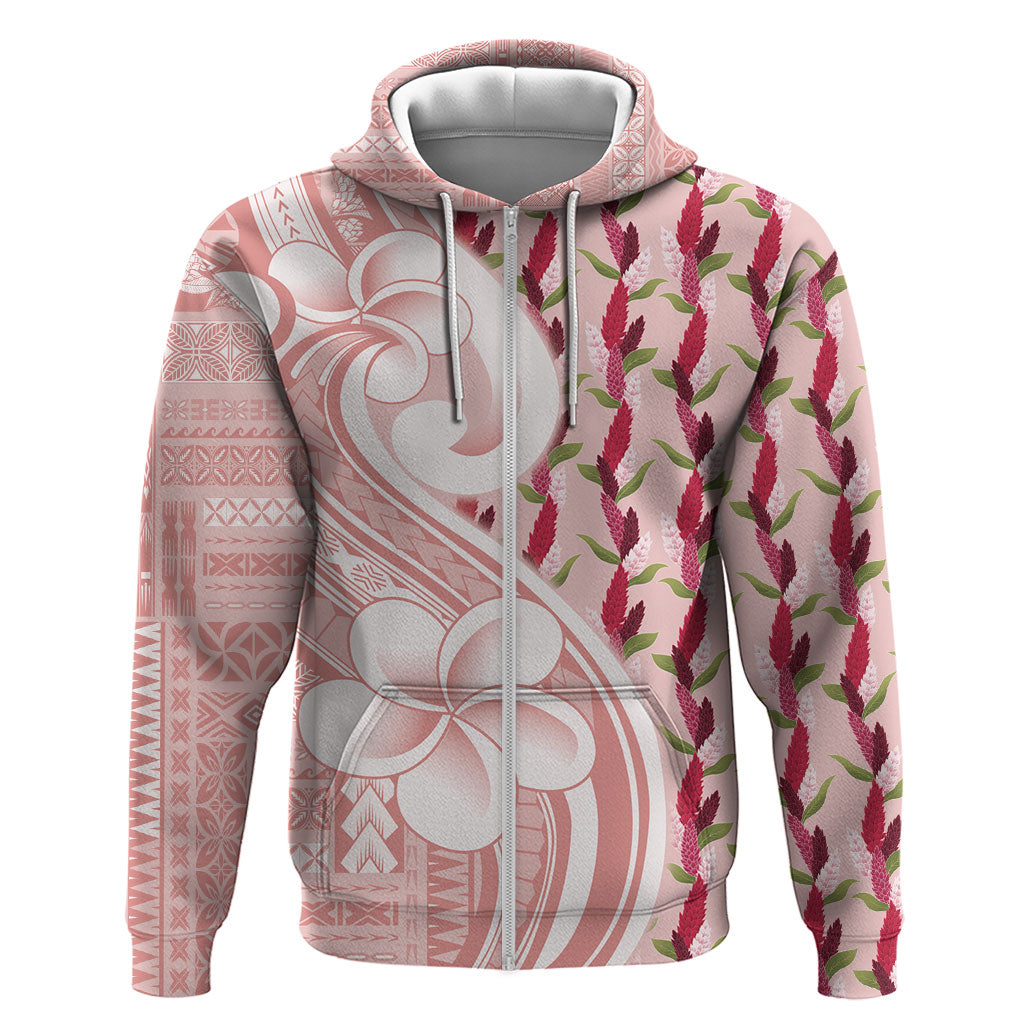 Samoa Teuila Zip Hoodie Pink Samoan Siapo Motifs LT05 Zip Hoodie Pink - Polynesian Pride
