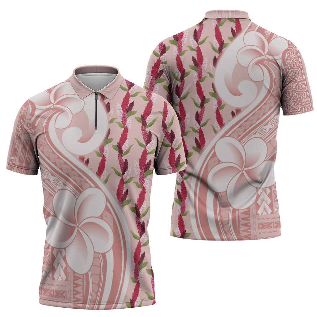 Samoa Teuila Zipper Polo Shirt Pink Samoan Siapo Motifs