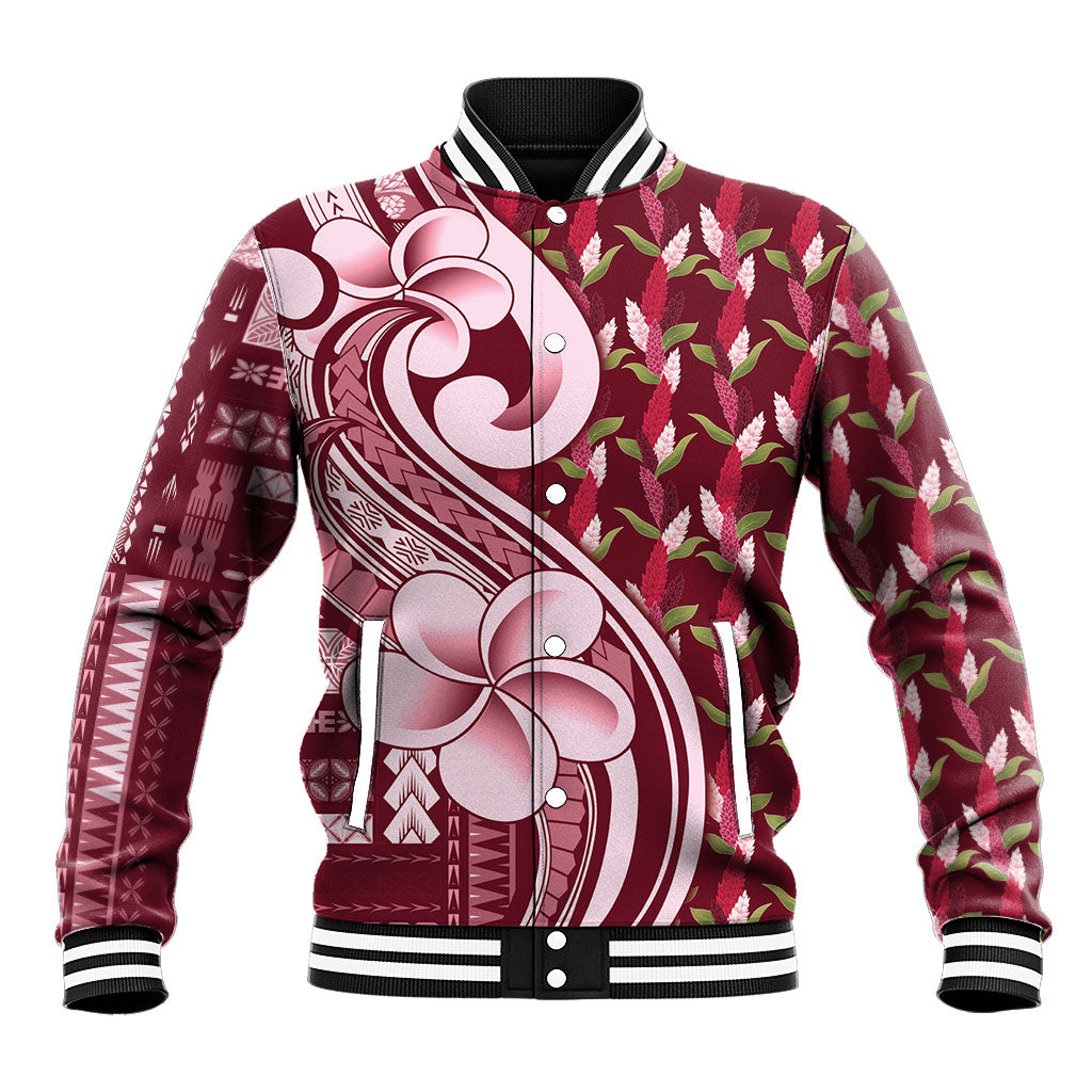 Samoa Teuila Baseball Jacket Maroon Samoan Siapo Motifs LT05 Unisex Maroon - Polynesian Pride