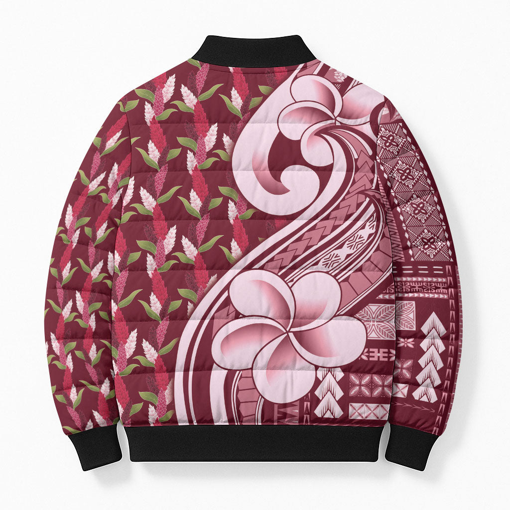 Samoa Teuila Bomber Puffer Jacket Maroon Samoan Siapo Motifs