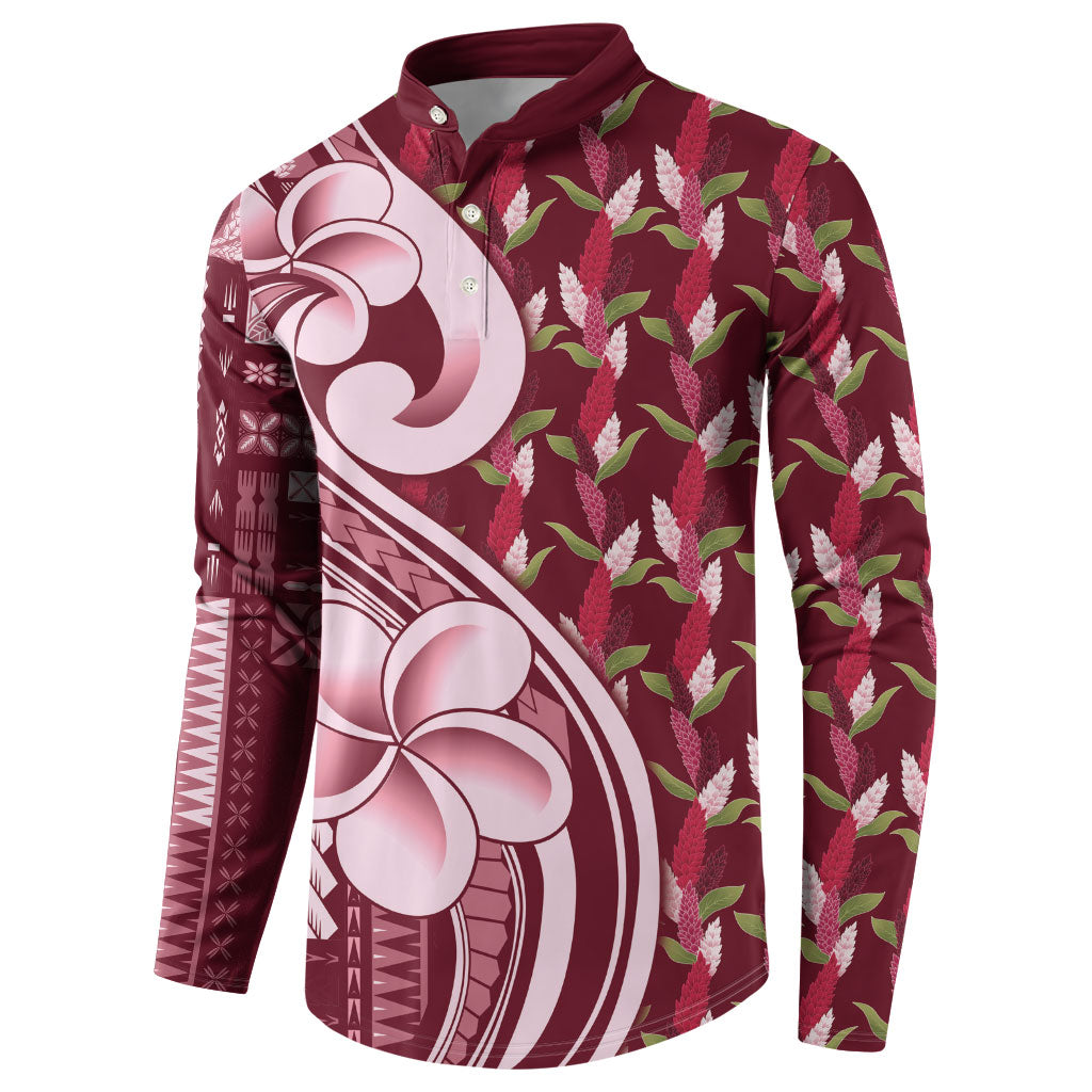 Samoa Teuila Button Sweatshirt Maroon Samoan Siapo Motifs