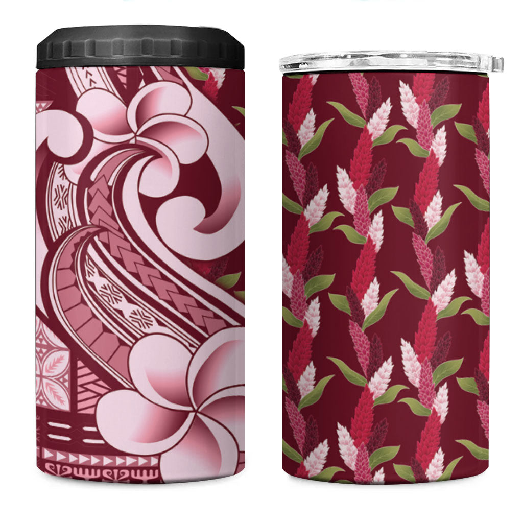 Samoa Teuila 4 in 1 Can Cooler Tumbler Maroon Samoan Siapo Motifs