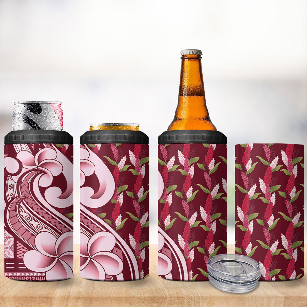 Samoa Teuila 4 in 1 Can Cooler Tumbler Maroon Samoan Siapo Motifs