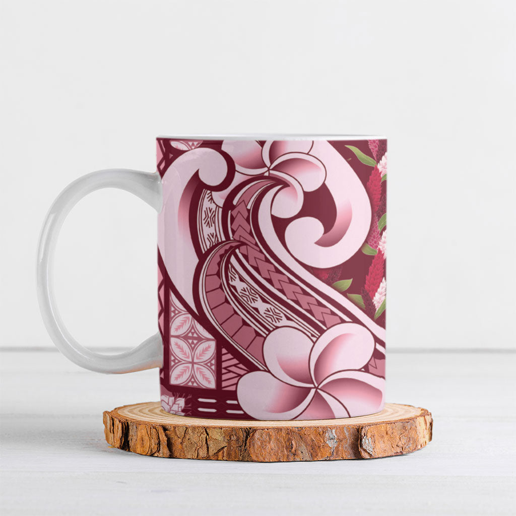 Samoa Teuila Ceramic Mug Maroon Samoan Siapo Motifs LT05 Maroon - Polynesian Pride