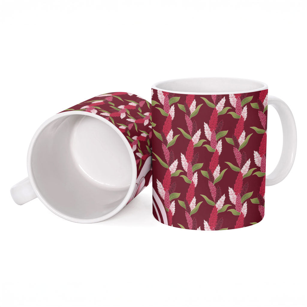 Samoa Teuila Ceramic Mug Maroon Samoan Siapo Motifs