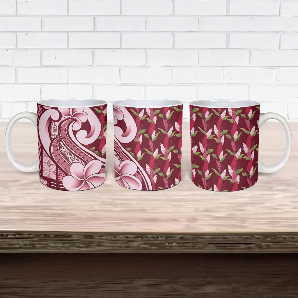 Samoa Teuila Ceramic Mug Maroon Samoan Siapo Motifs