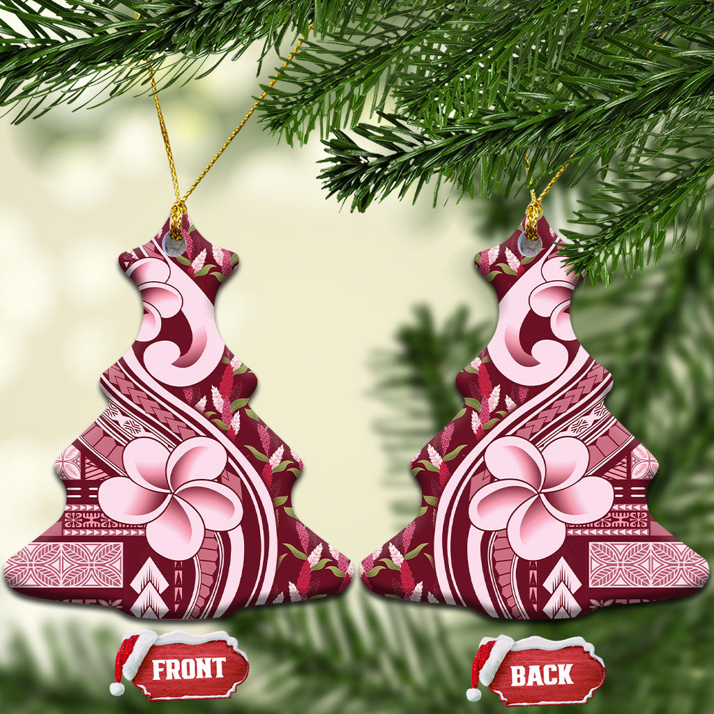 Samoa Teuila Ceramic Ornament Maroon Samoan Siapo Motifs LT05 Christmas Tree Maroon - Polynesian Pride