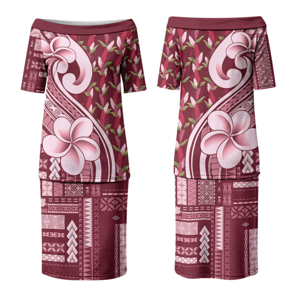Samoa Teuila Couples Matching Puletasi and Long Sleeve Button Shirt Maroon Samoan Siapo Motifs LT05 - Polynesian Pride