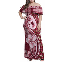 Samoa Teuila Family Matching Off Shoulder Maxi Dress and Hawaiian Shirt Maroon Samoan Siapo Motifs