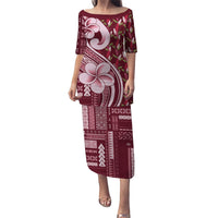 Samoa Teuila Family Matching Puletasi and Hawaiian Shirt Maroon Samoan Siapo Motifs