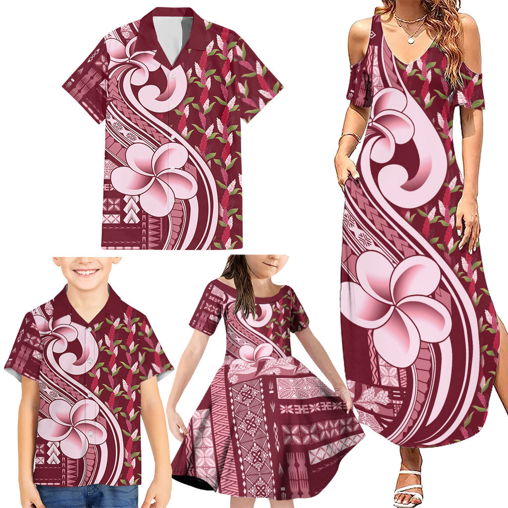 Samoa Teuila Family Matching Summer Maxi Dress and Hawaiian Shirt Maroon Samoan Siapo Motifs LT05 - Polynesian Pride