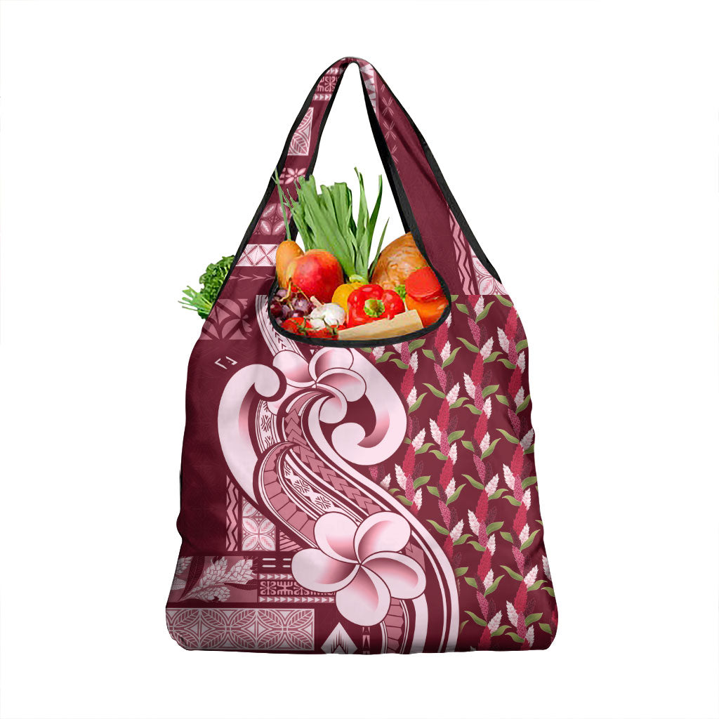 Samoa Teuila Grocery Bag Maroon Samoan Siapo Motifs LT05 1-pack One Size Maroon - Polynesian Pride