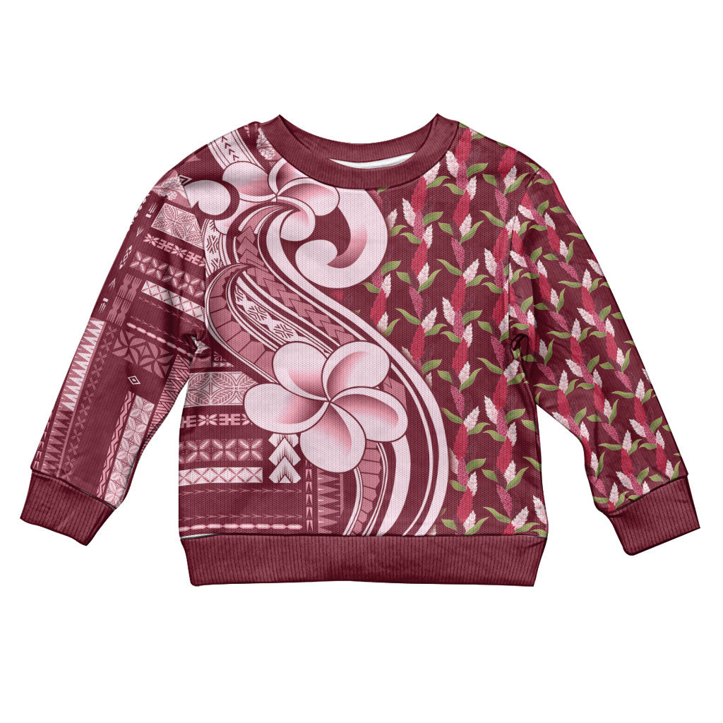 Samoa Teuila Kid Ugly Christmas Sweater Maroon Samoan Siapo Motifs LT05 Kid Maroon - Polynesian Pride
