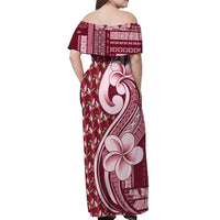 Samoa Teuila Off Shoulder Maxi Dress Maroon Samoan Siapo Motifs