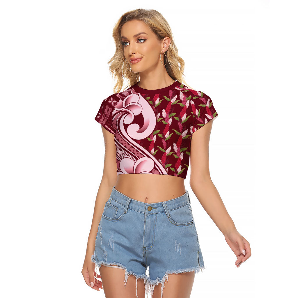 Samoa Teuila Raglan Cropped T Shirt Maroon Samoan Siapo Motifs LT05 Female Maroon - Polynesian Pride