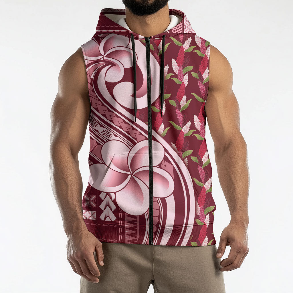 Samoa Teuila Sleeveless Zip Hoodie Maroon Samoan Siapo Motifs