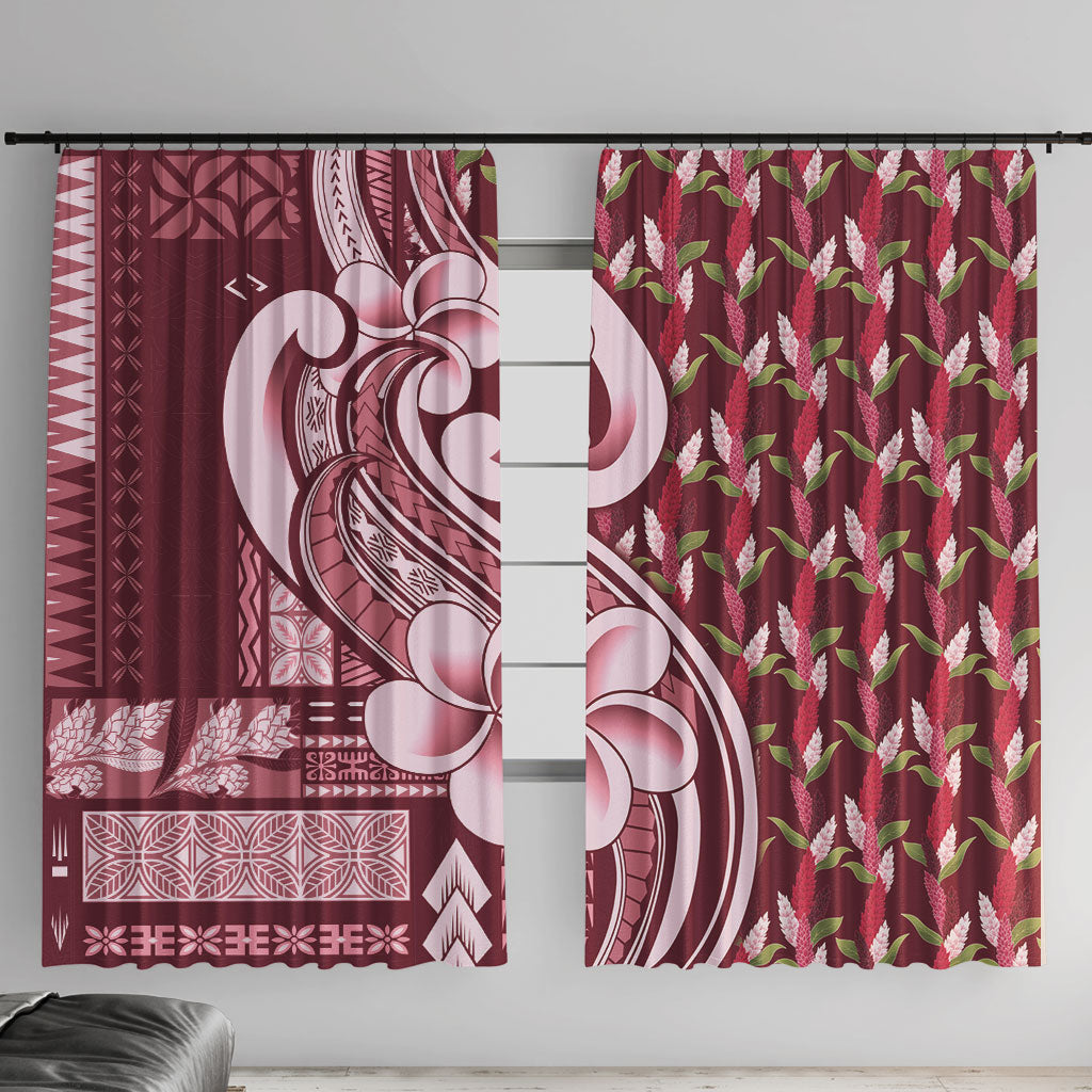 Samoa Teuila Window Curtain Maroon Samoan Siapo Motifs