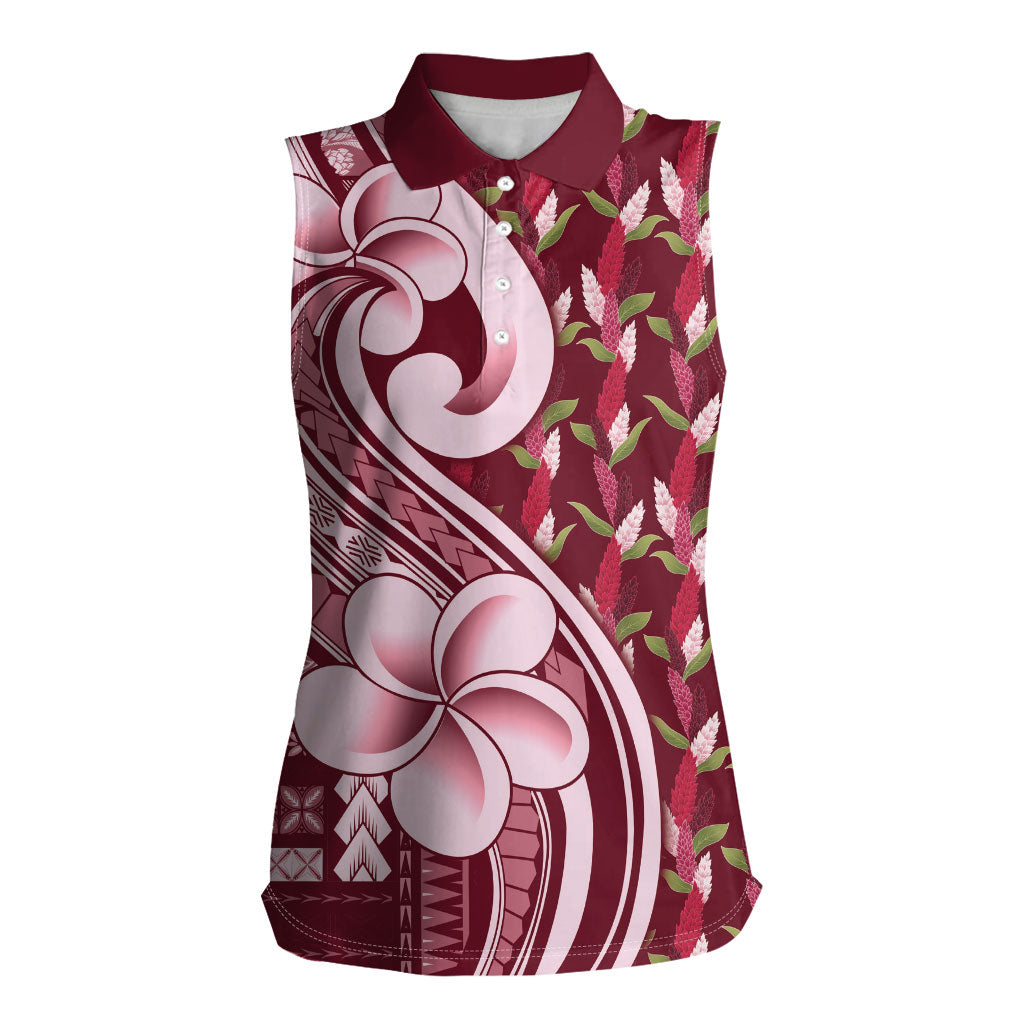 Samoa Teuila Women Sleeveless Polo Shirt Maroon Samoan Siapo Motifs
