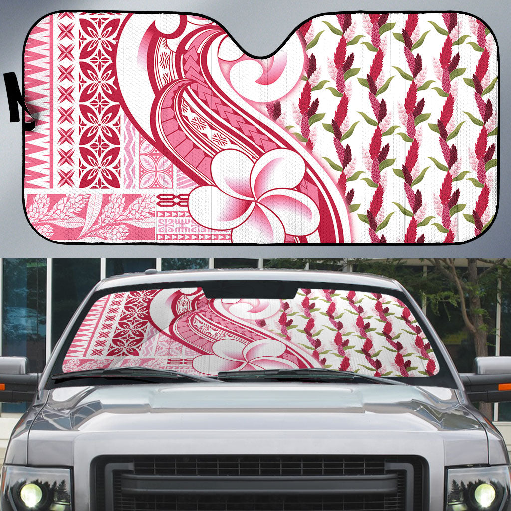 Samoa Teuila Auto Sun Shade White Samoan Siapo Motifs LT05 White - Polynesian Pride