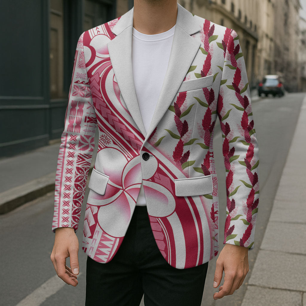 Samoa Teuila Blazer White Samoan Siapo Motifs
