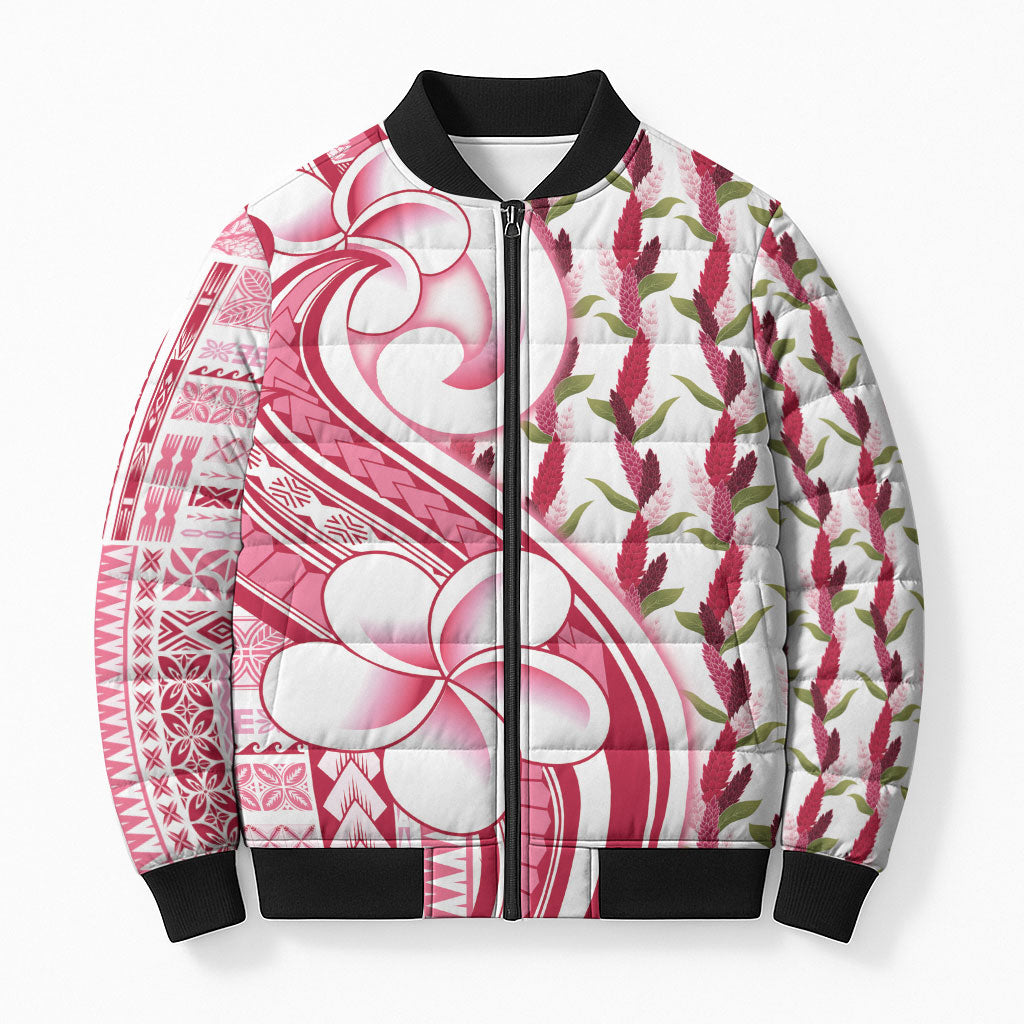 Samoa Teuila Bomber Puffer Jacket White Samoan Siapo Motifs