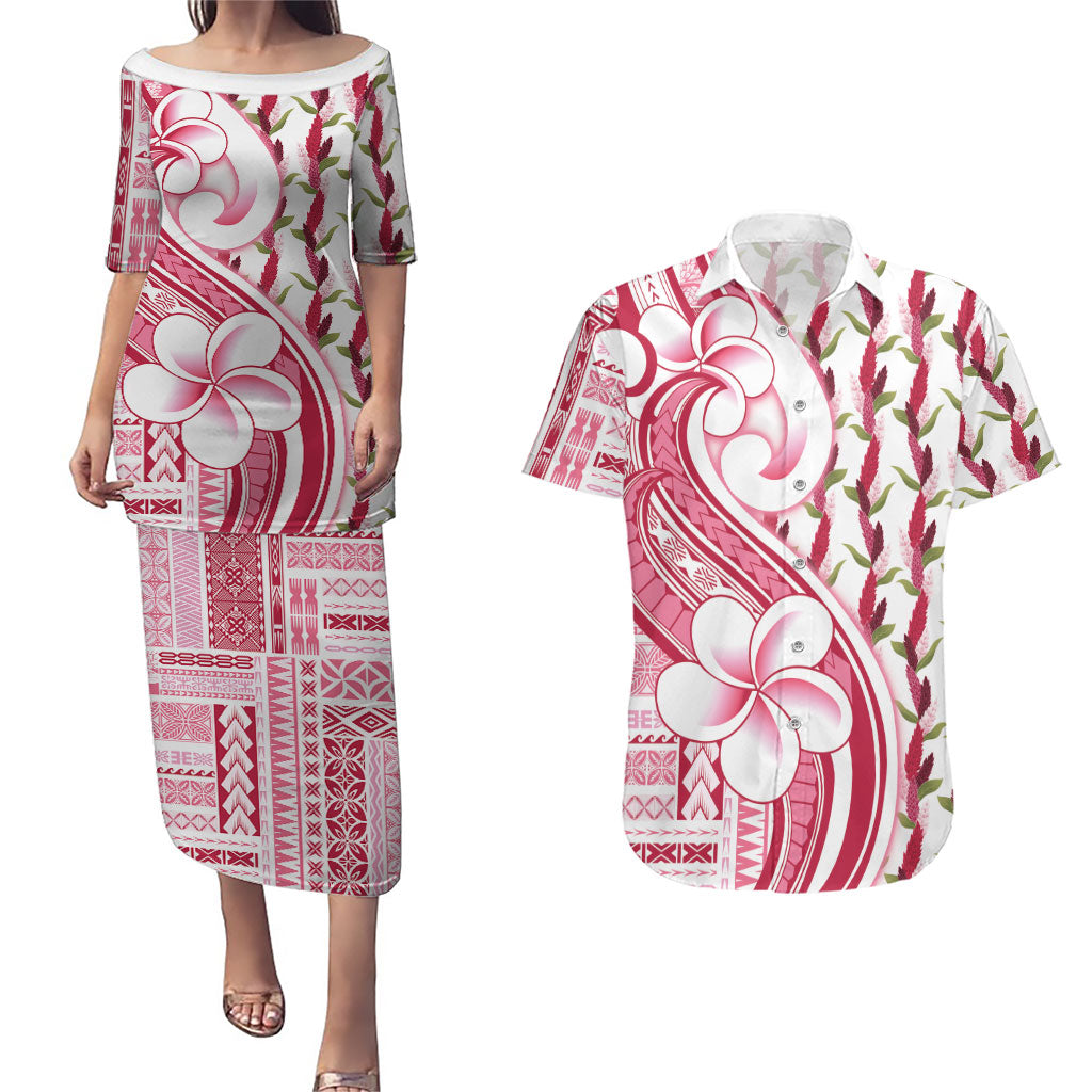 Samoa Teuila Couples Matching Puletasi and Hawaiian Shirt White Samoan Siapo Motifs LT05 White - Polynesian Pride