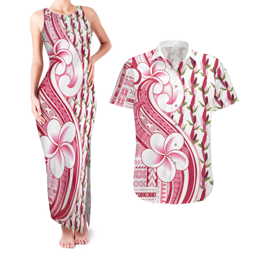 Samoa Teuila Couples Matching Tank Maxi Dress and Hawaiian Shirt White Samoan Siapo Motifs