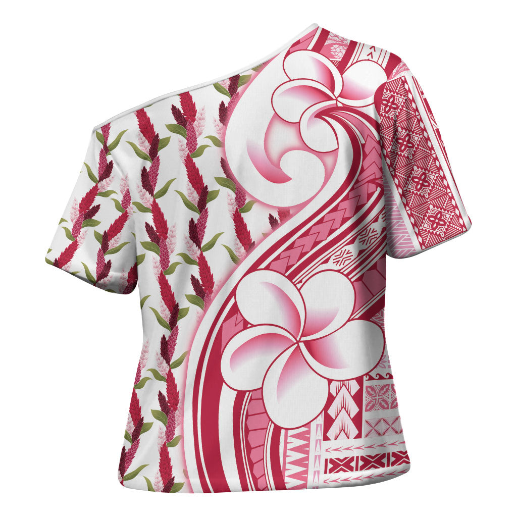 Samoa Teuila Cross Shoulder Shirt White Samoan Siapo Motifs