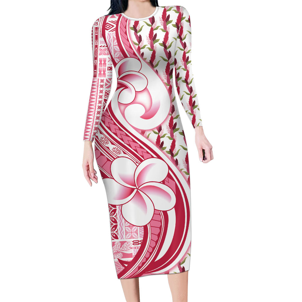 Samoa Teuila Family Matching Long Sleeve Bodycon Dress and Hawaiian Shirt White Samoan Siapo Motifs