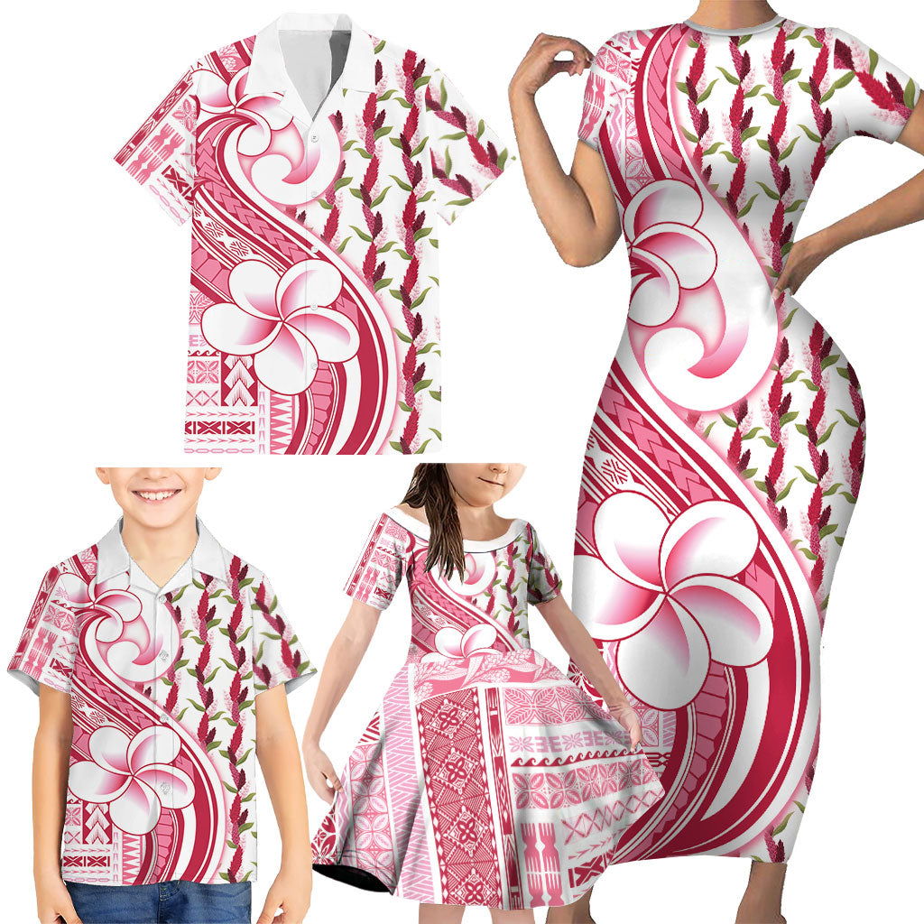 Samoa Teuila Family Matching Short Sleeve Bodycon Dress and Hawaiian Shirt White Samoan Siapo Motifs LT05 - Polynesian Pride