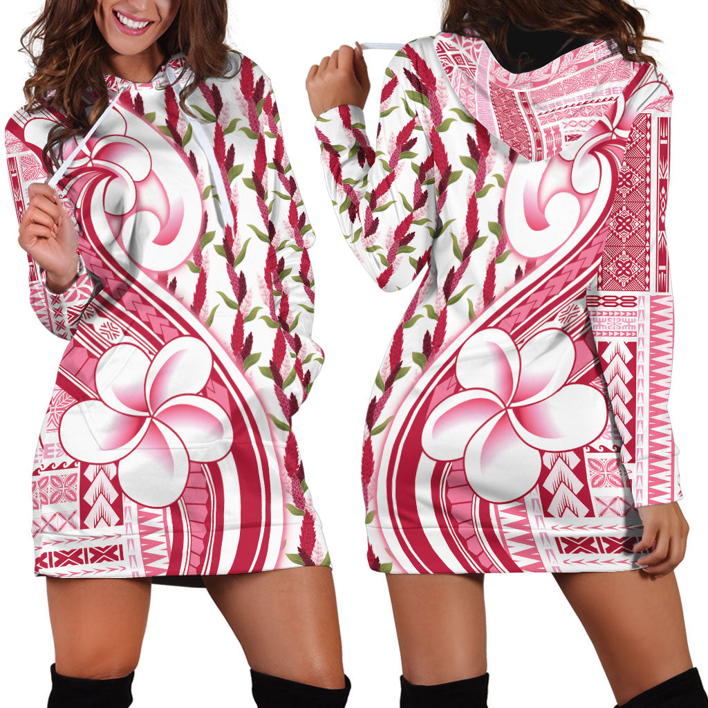 Samoa Teuila Hoodie Dress White Samoan Siapo Motifs