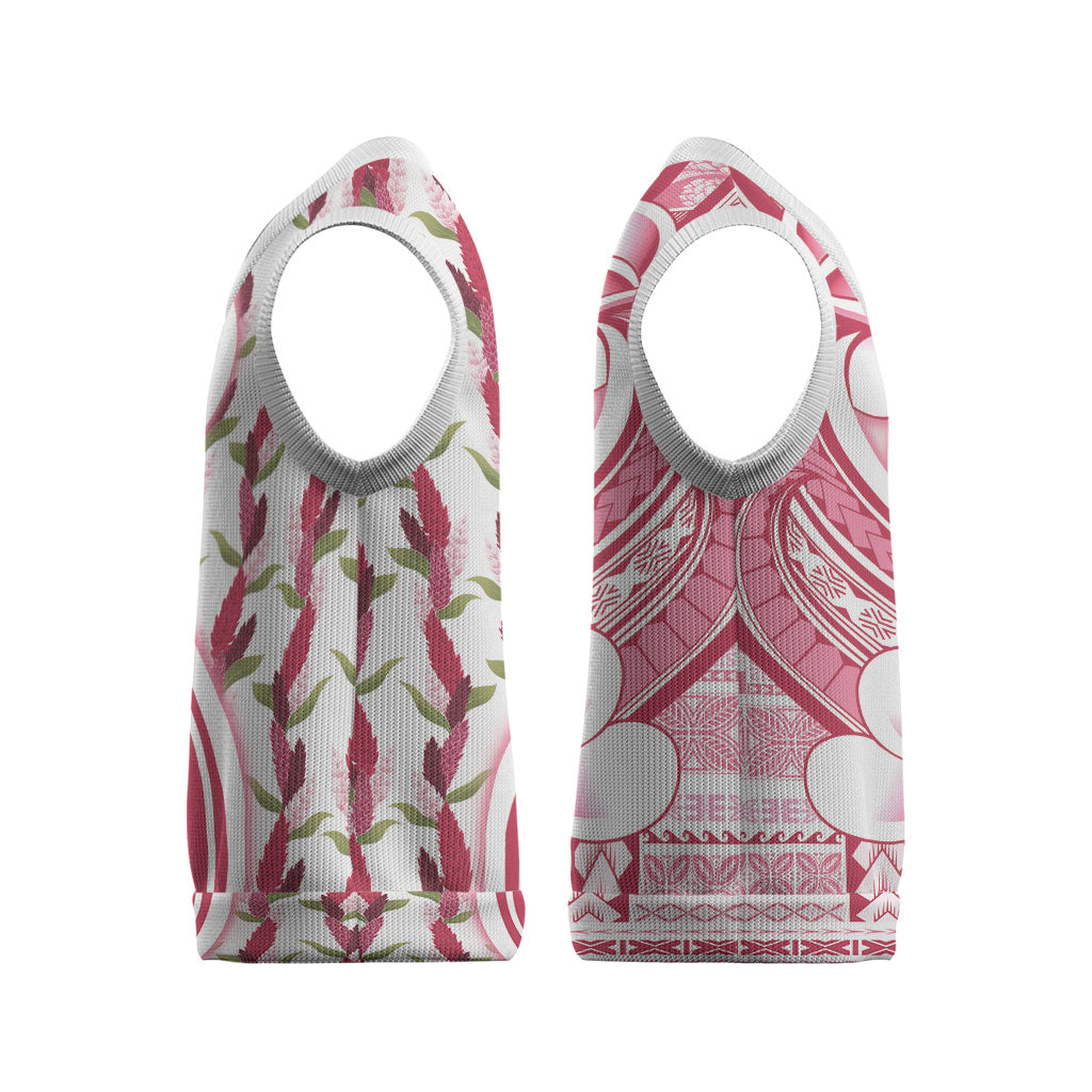 Samoa Teuila Christmas Knitted V-Neck Vest White Samoan Siapo Motifs LT05 - Polynesian Pride
