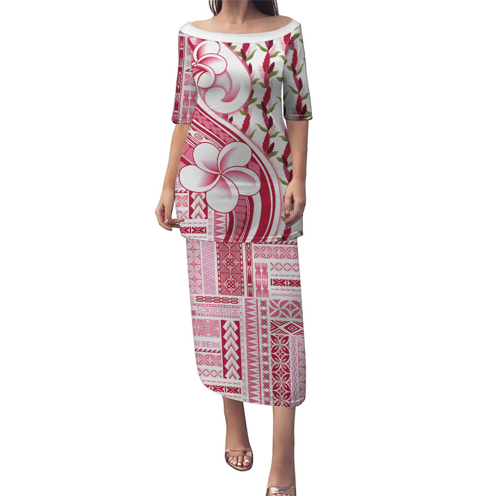 Samoa Teuila Puletasi White Samoan Siapo Motifs LT05 Long Dress White - Polynesian Pride
