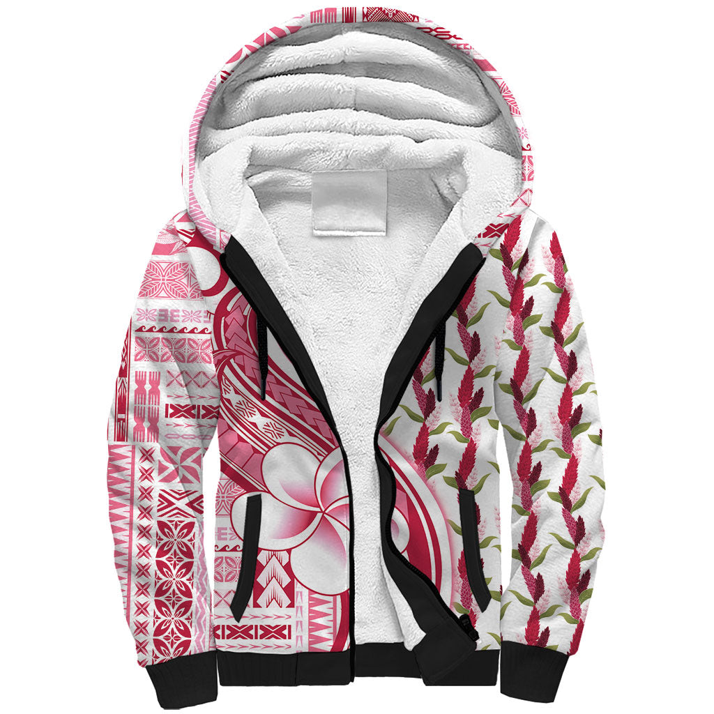 Samoa Teuila Sherpa Hoodie White Samoan Siapo Motifs