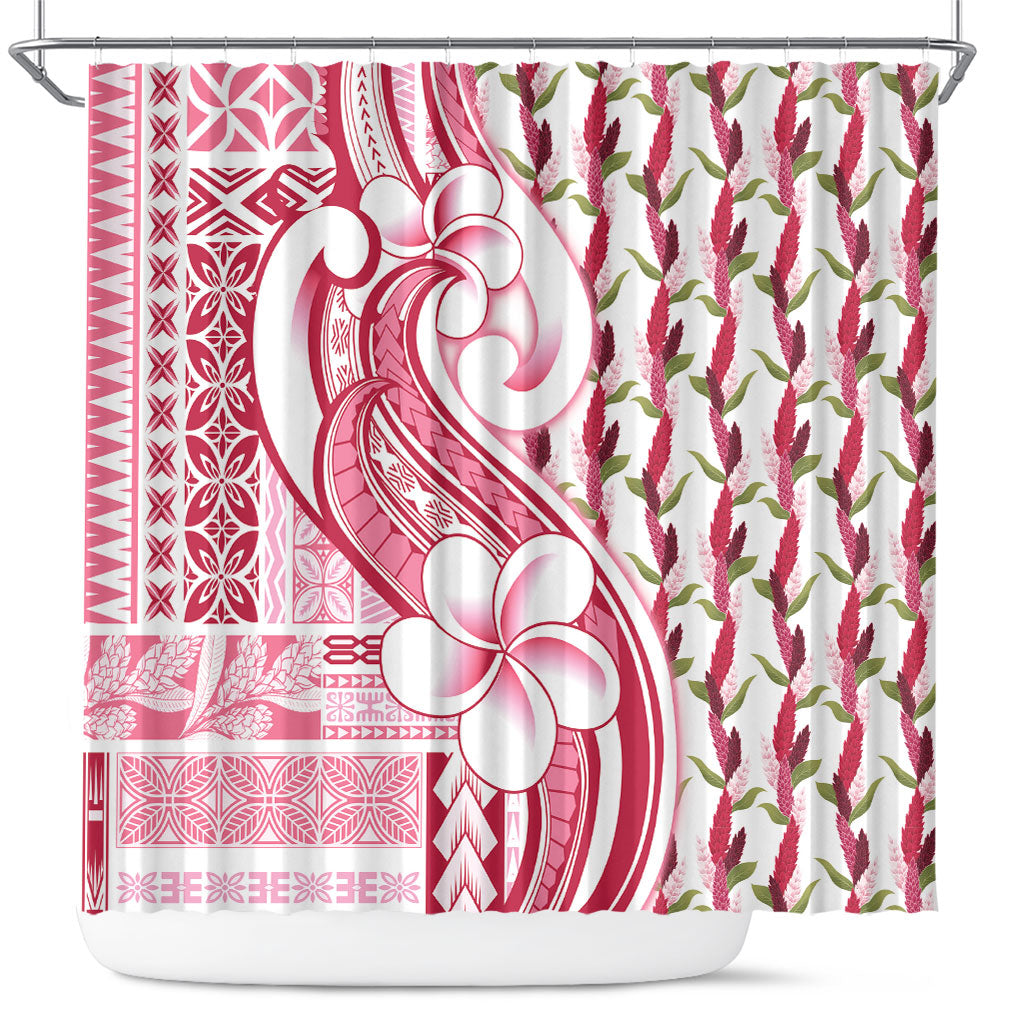 Samoa Teuila Shower Curtain White Samoan Siapo Motifs