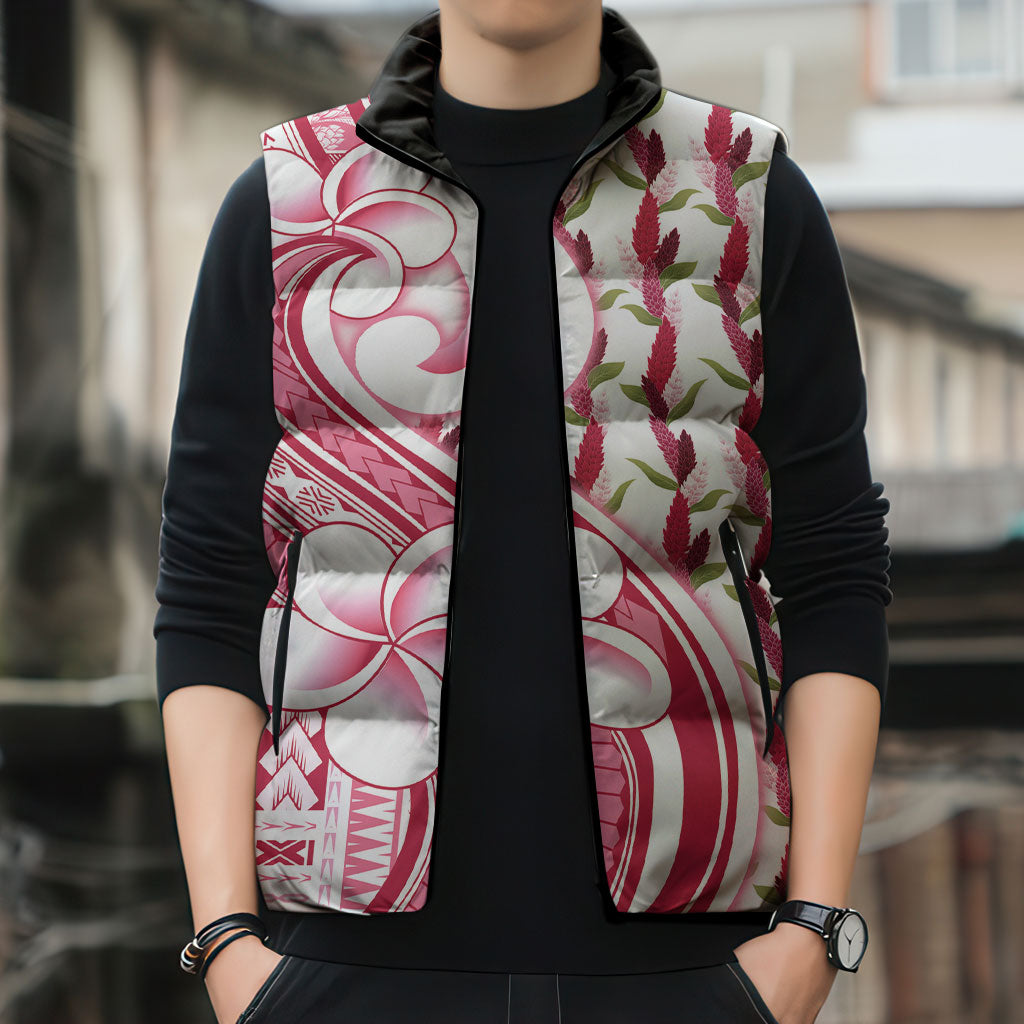 Samoa Teuila Sleeveless Puffer Jacket White Samoan Siapo Motifs