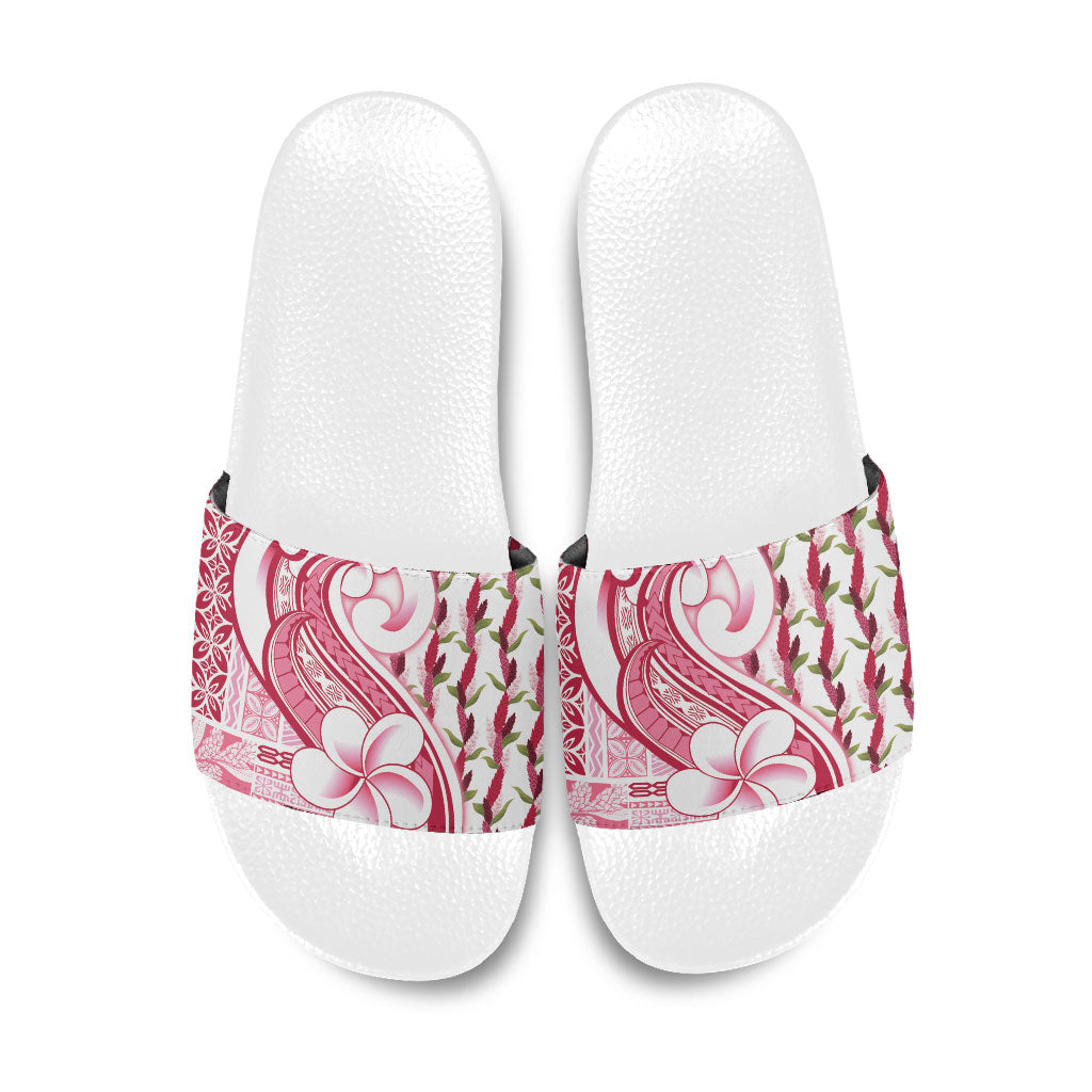 Samoa Teuila Slide Sandals White Samoan Siapo Motifs