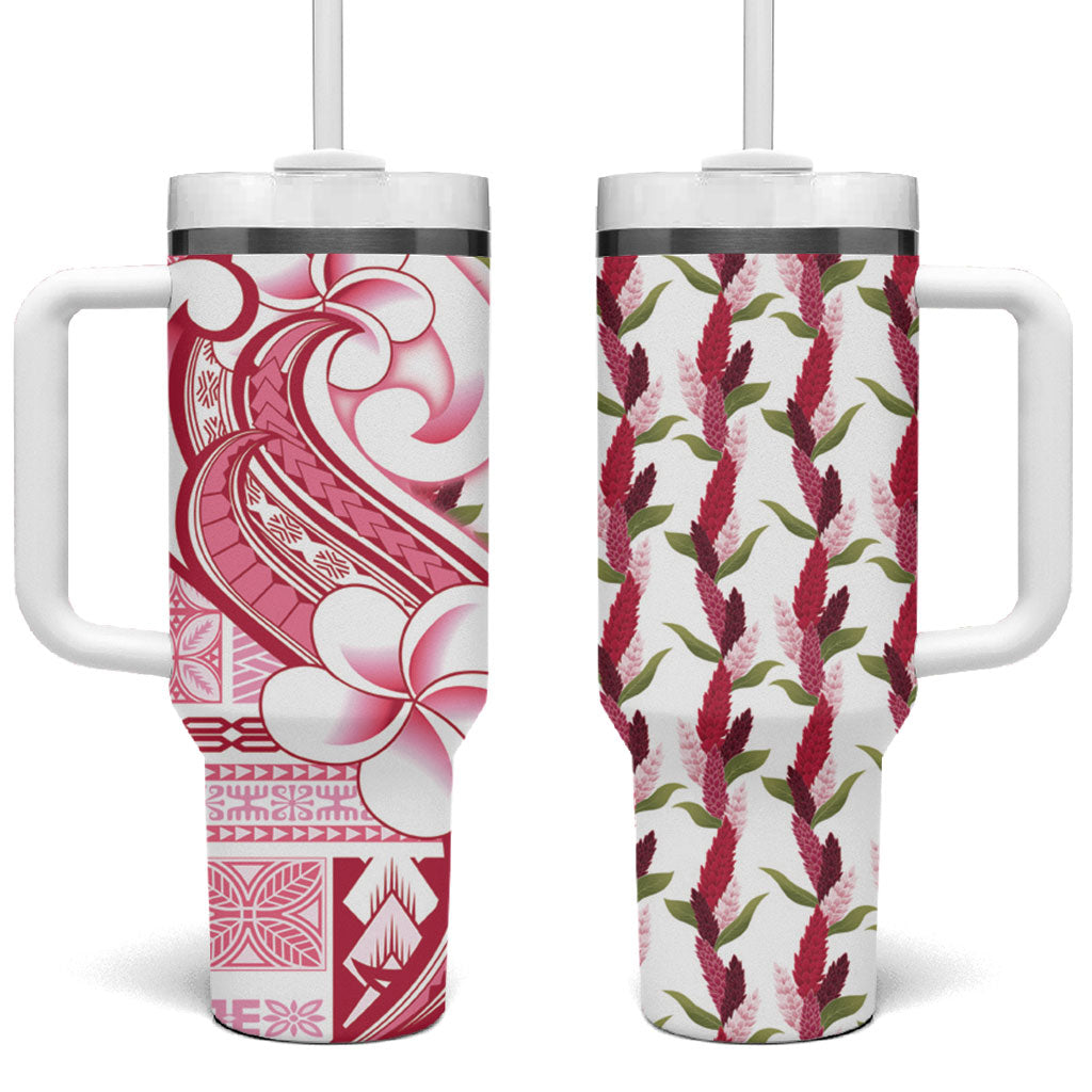 Samoa Teuila Tumbler With Handle White Samoan Siapo Motifs