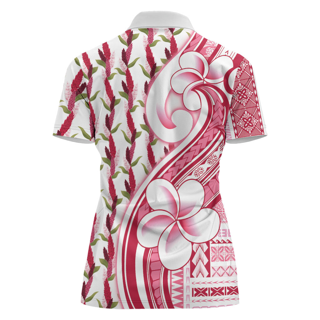 Samoa Teuila Women Polo Shirt White Samoan Siapo Motifs