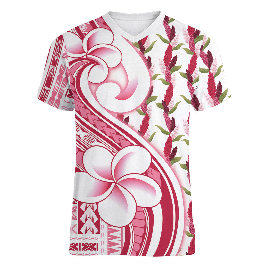 Samoa Teuila Women V-Neck T-Shirt White Samoan Siapo Motifs