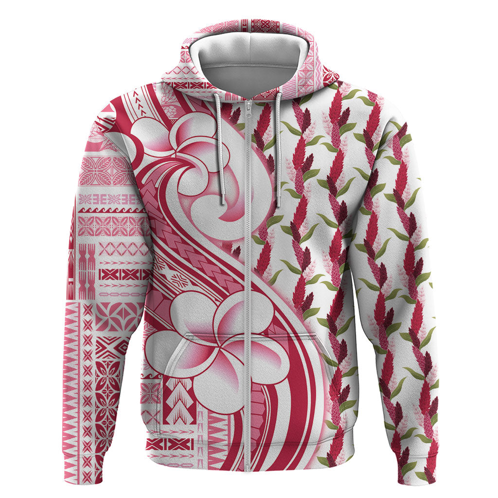 Samoa Teuila Zip Hoodie White Samoan Siapo Motifs LT05 Zip Hoodie White - Polynesian Pride