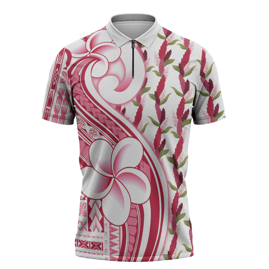 Samoa Teuila Zipper Polo Shirt White Samoan Siapo Motifs