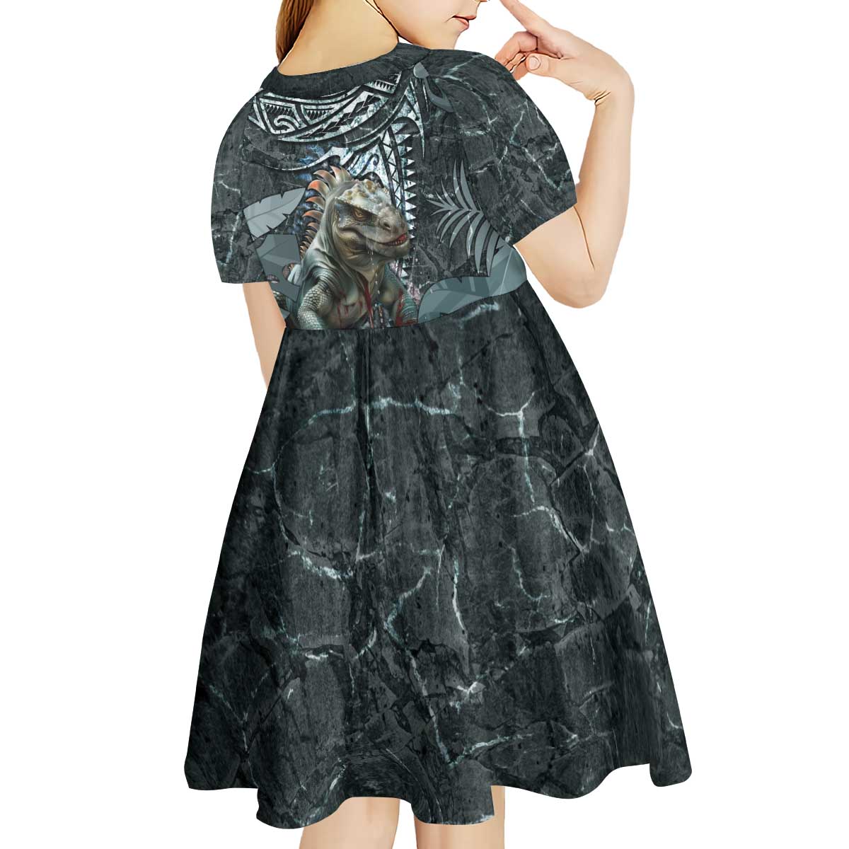 Hawaii Mo'o Lizard God Kid Short Sleeve Dress Polynesian Style