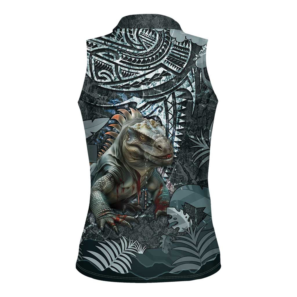 Hawaii Mo'o Lizard God Women Sleeveless Polo Shirt Polynesian Style