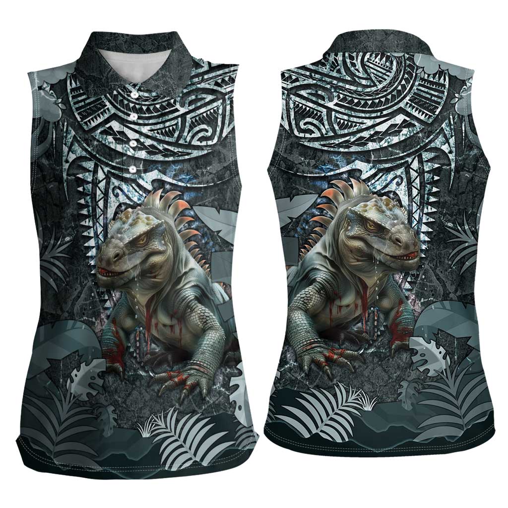 Hawaii Mo'o Lizard God Women Sleeveless Polo Shirt Polynesian Style